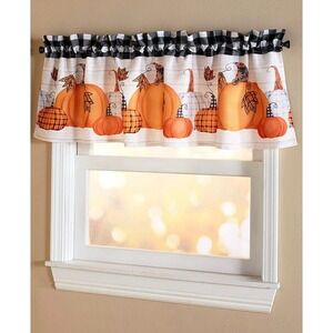 Fall Pumpkin Window Valance Curtain Buffalo Plaid Farmhouse Autumn 60x18